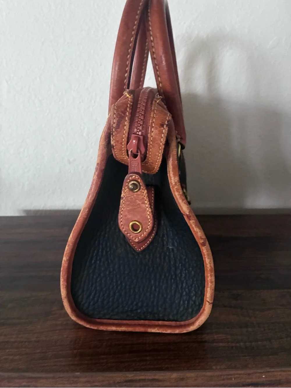 Vintage Dooney & Bourke Black and Brown Leather-Trim Satchel